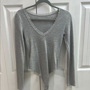 American Eagle Gray Lace Trim Bodysuit
